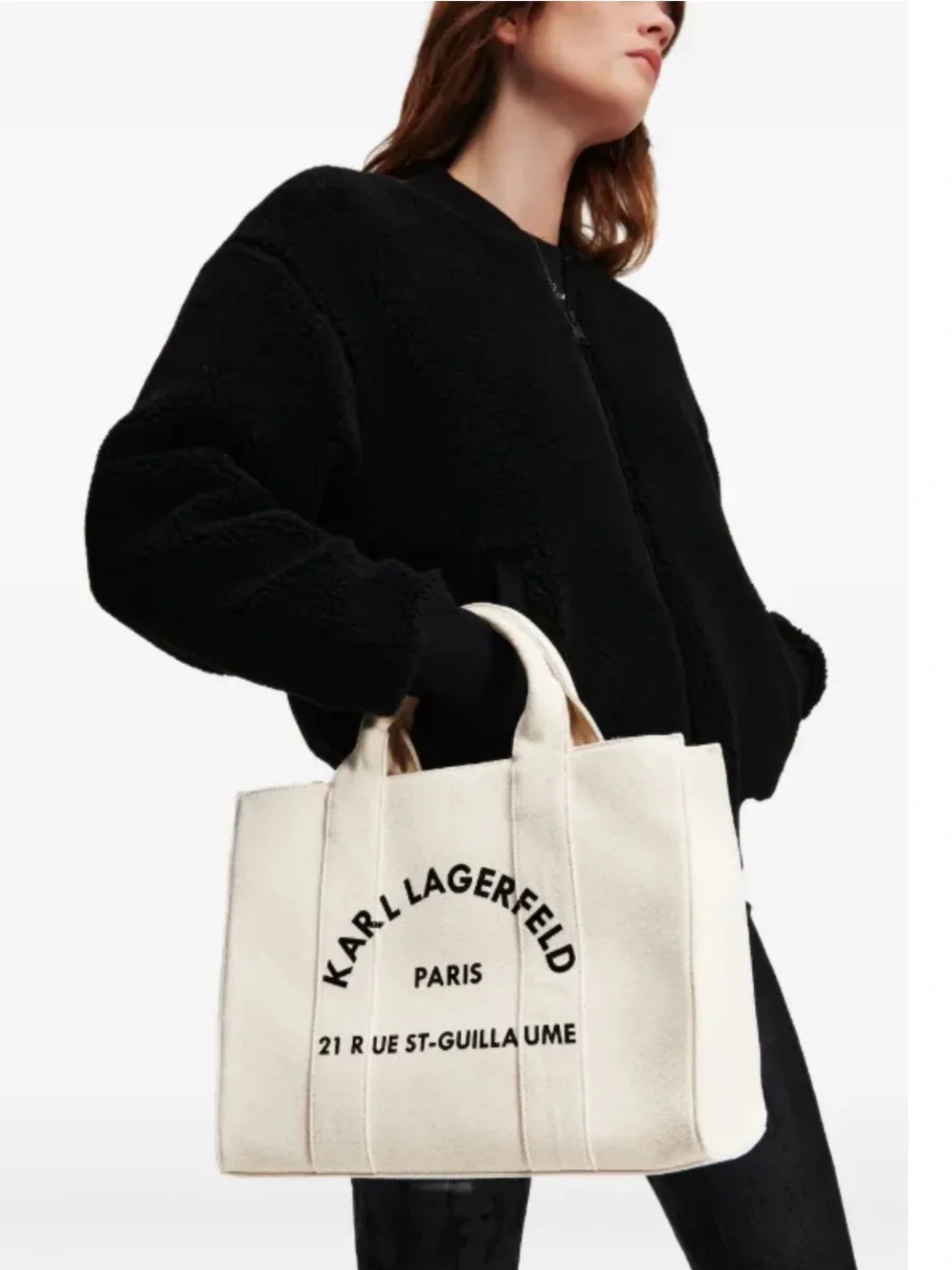 Karl Lagerfeld natural Canvas Logo Tote Bag with Black Print